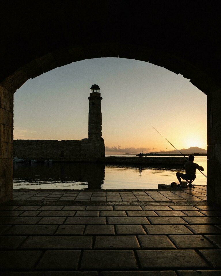 Sunset over the Venetian harbour, one of the top attractions in Rethymnon.